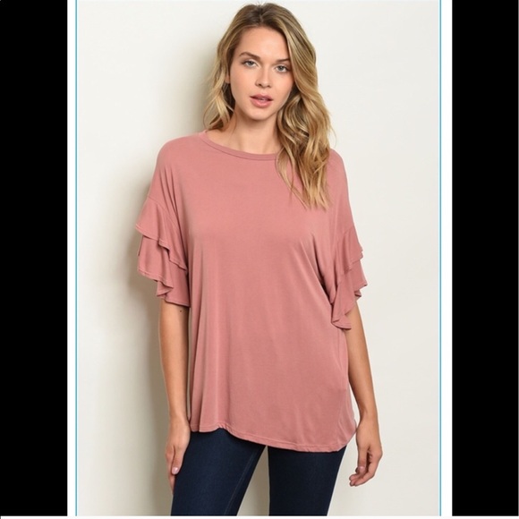 1 left❤️ 2 for $40❤️pretty mauve ruffle sleeve top - Picture 2 of 5